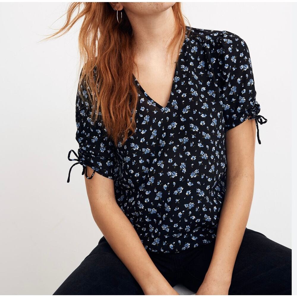 Madewell Silk Cinch-Sleeve Floral Top Women's Size Small